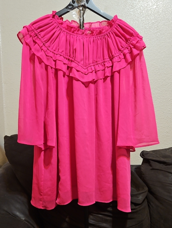 Cato Tops - Cato Hot Pink Ruffle Blouse